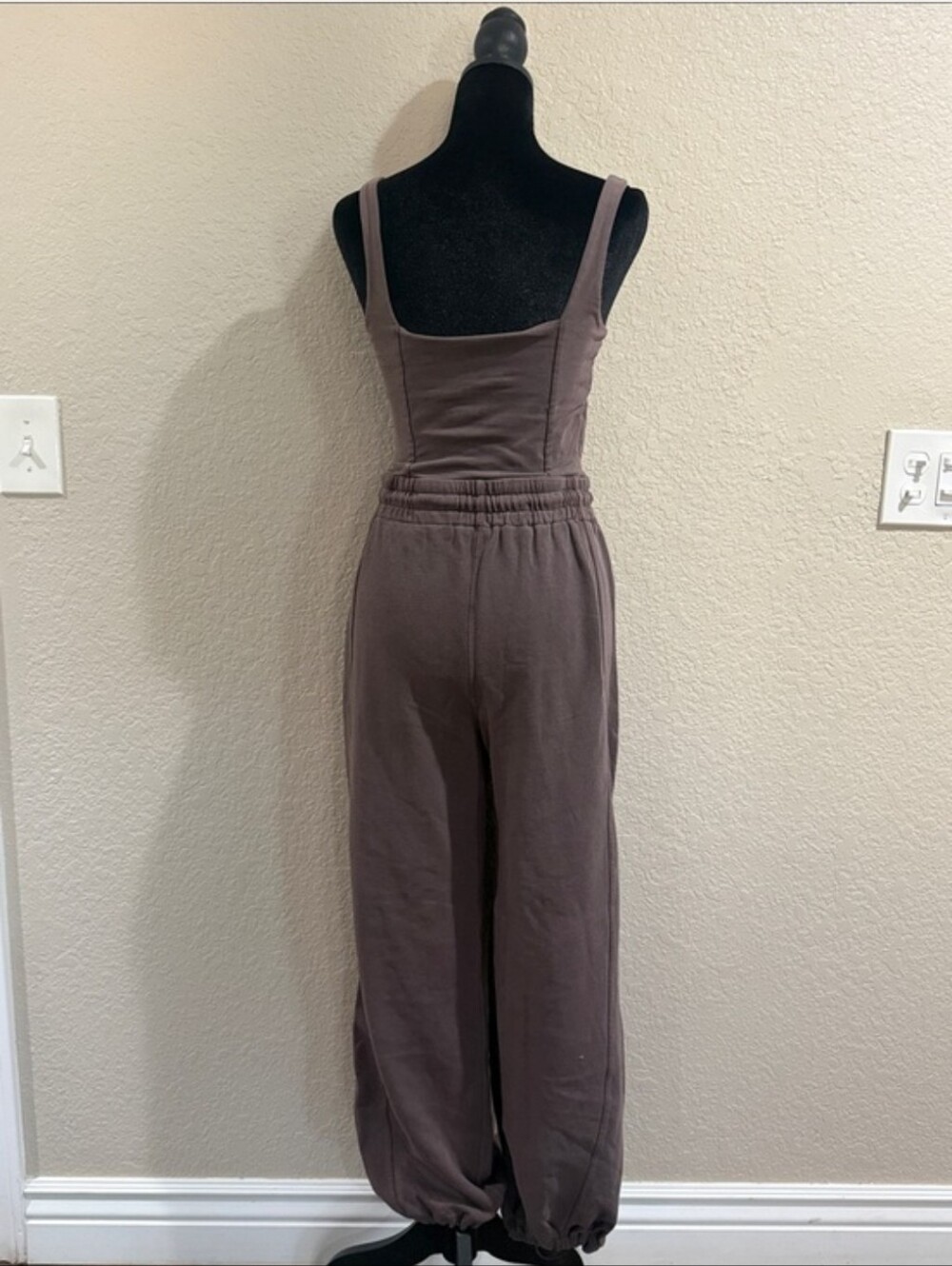 New Free People Inbound Washed Brown Square-Neck Jumpsuit with Drawstring Waist - Picture 6 of 8